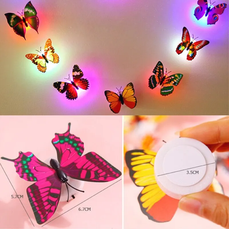 12 PCS 3D Glow Butterfly Wall Stickers Self-Adhesive LED Night Lights for Bedroom Decor, Kids Safe Luminous Nursery Decals