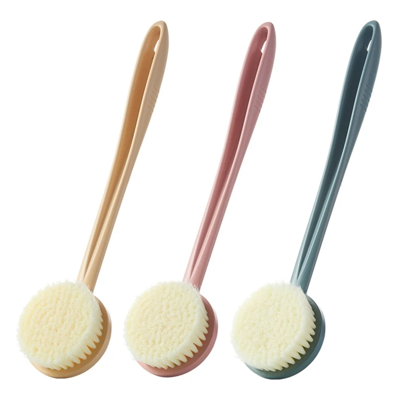 Exfoliating Bath Brush with Soft Stiff Bristles Pink Long Handle Back Scrubber