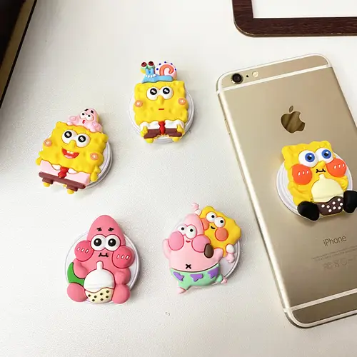 Potdemiel Cartoon SpongeBob Phone Holder Universal 3M Self-adhesive Scalable Folding Bracket Stretch Grip Phone Finger Stand - Image 3