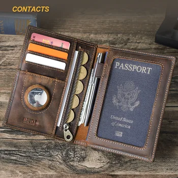 Portafoglio da viaggio in vera pelle di vacchetta con custodia per passaporto, porta carte e blocco RFID