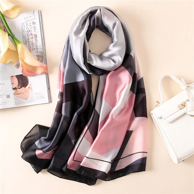 Spring Scarf Women's Luxury Design Scarf Silk Smooth Scarf Soft Muslim Headband Shawl Beach 85x180cm 2