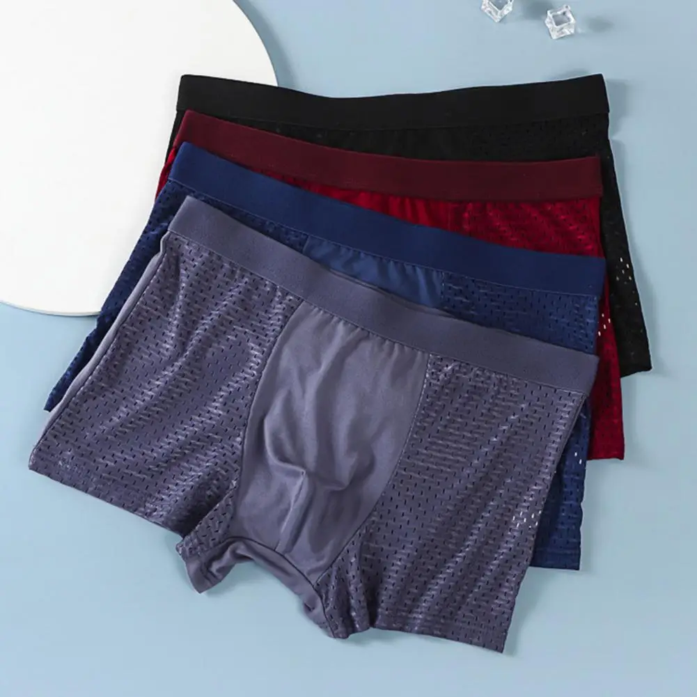 

Men Boxers Elastic Mid Waist Ice Silk Boxers Mesh Seamless U Convex Quick Dry Moisture-wicking Men Underpants Underwear