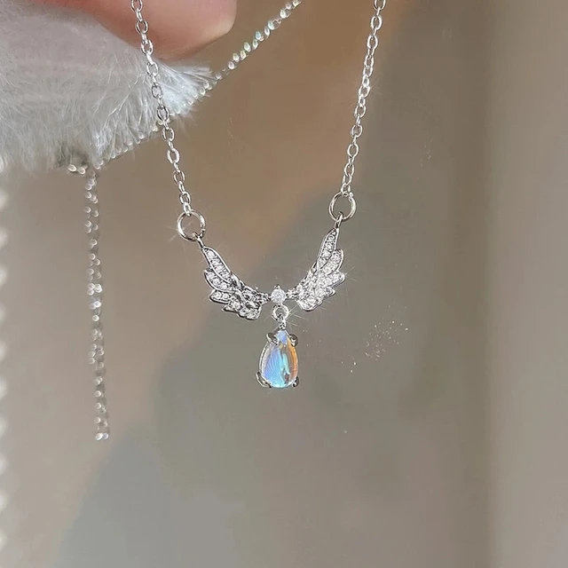 Kpop Fairy Zircon Wings Heart Crystal Pendant Necklace For Women Heart Clavicle Chain Choker Fashion Y2K Egirl Emo Jewelry Gifts 1