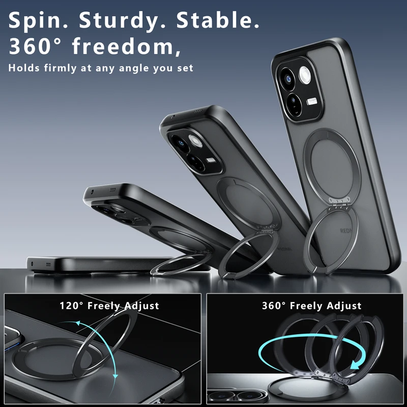 Magnetic Shockproof Matte Case with Rotating Ring Bracket and Enhanced Protection