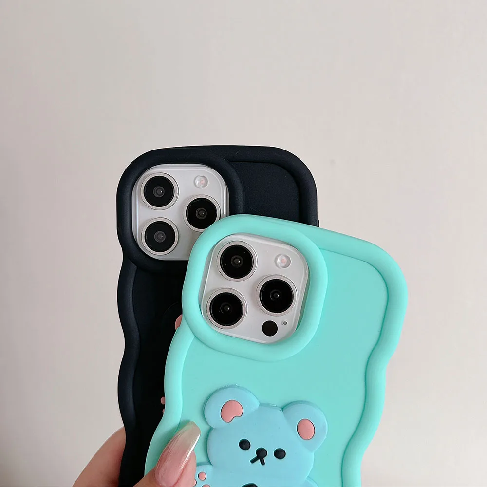 Cute Bear+Pendant Wavy Silicone Case For Xiaomi Redmi 13 12 10 8 9 Prime A1 A2 Plus A3 S2 11A 10A 9i 9T 9AT 9A 9C 10C 12C 13C 4G_voghion.com