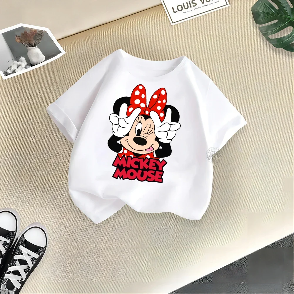 thumbnail image 1 of Bonita camiseta informal de Disney Minnie para niños, camiseta de moda urbana de verano para niñas, camiseta de cuello redondo para niños, camisetas deportivas para niños al aire libre, 1 of 5