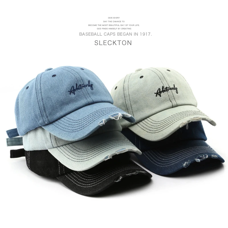 

SLECKTON Denim Baseball Cap for Men and Women Washed Cotton Sun Hat Letter Embroidery Snapback Caps Hiphop Cowboy Hat Unisex