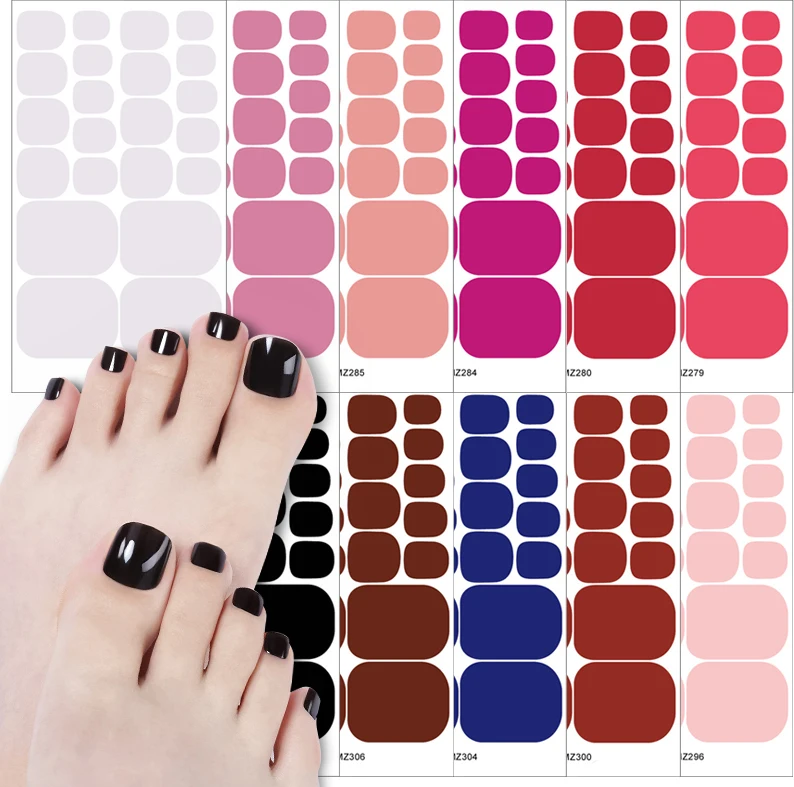Baking Free Toe Nail Sticker Wraps Solid Color Full Cover Foot Stickers Adhesive Decals Toenail Polish Strips DIY Foot Decals 4
