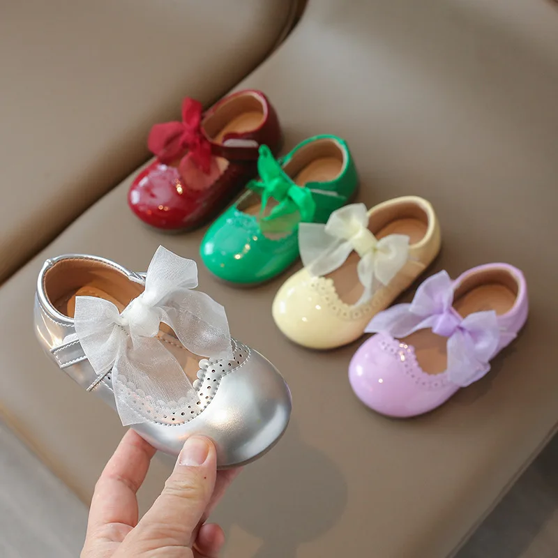1-8Y Girls&rsquo; Flat Shoes Princess Mary Janes Child Patent Leather Infant Toddler Bowtie Shoes Kids Soft Sole Ballet Shoe