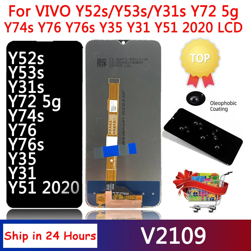 

6.58”inch For Vivo Y52s LCD Y53s Y31s Y74s Y76 Y76s Y35 Y31 Y51 2020 Display Touch Screen Digitizer Assembly For Vivo Y72 5G LCD