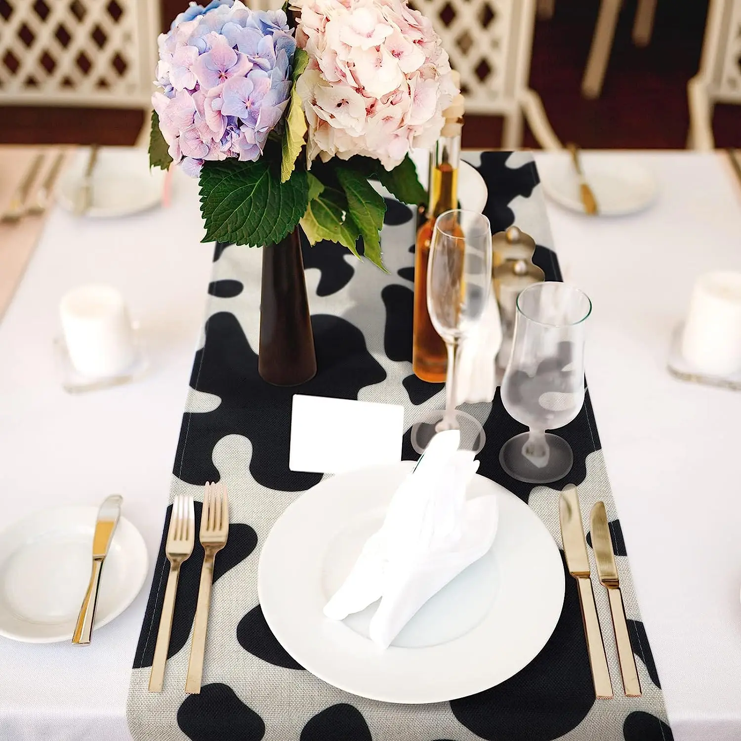 Cow Print Table Runner Farm Black White Cowhide Tablecloth Parties Western Barnyard Cowboy Themed Birthday Home Kitchen Decor 3