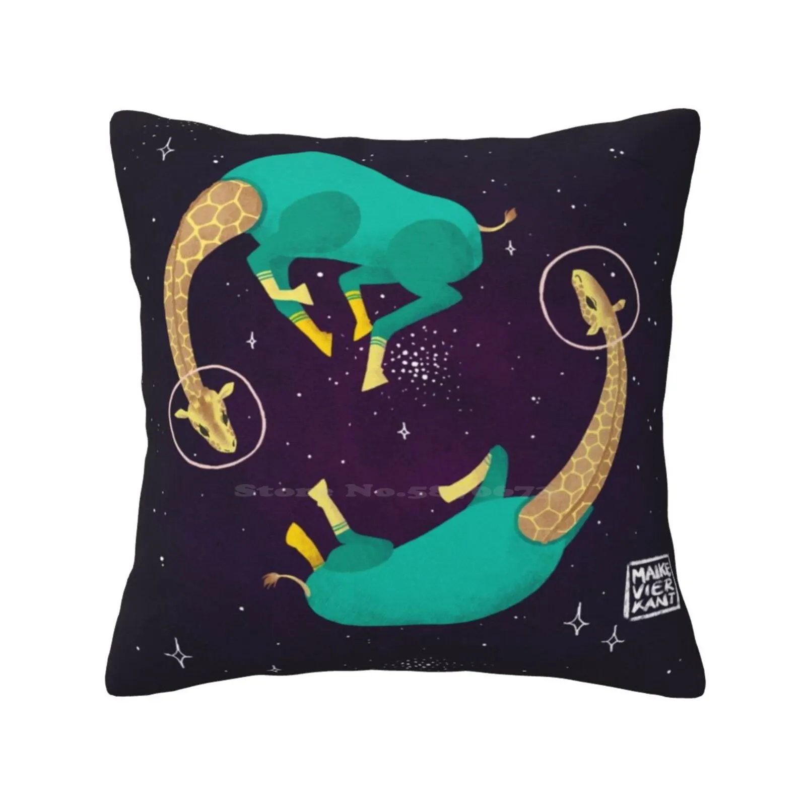 Space Giraffe Cuscini Caso Camera Da Letto Decorazione Della Casa Giraffe Space Animals Scifi Painting Cute Floating Maike Vierkant Maibbit