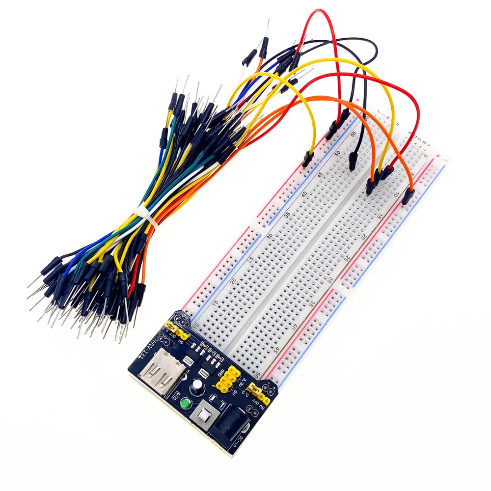 MB-102 830 Point Prototype PCB Breadboard With 65pcs Jump Wires & AC Power Supply