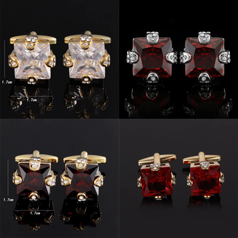 

Fashion Wine Red Crystal Cufflinks For Men's High grade Shiny Gemstone Zircon French Shirt Cuff Links Holiday Gift For Husband