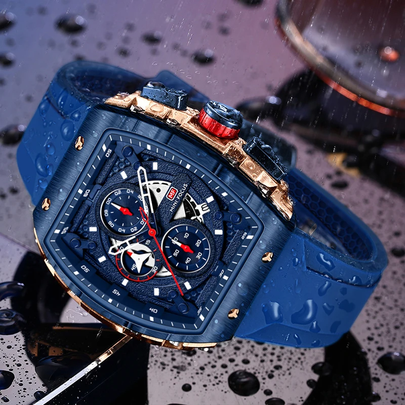 Luxury Men's Quartz Watch Fashionable Silicone Tape Waterproof Chronograph Watches Tonneau Original Brand Relogio Masculino New