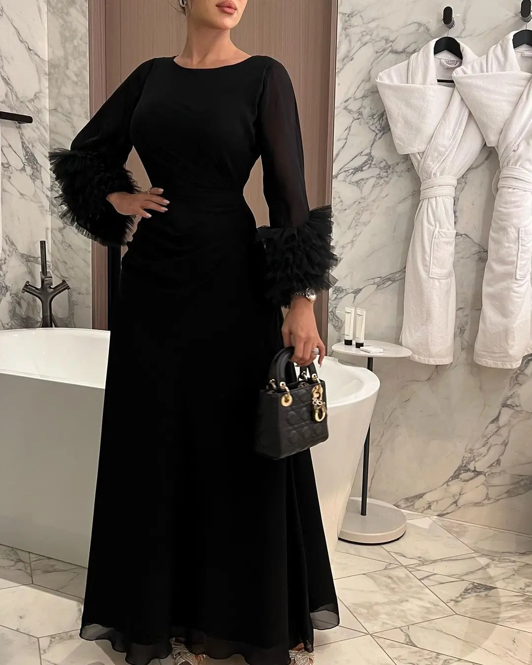 

Женское простое Изысканное вечернее платье, простое стандартное платье с длинным рукавом для выпускного вечера, черное платье длиной до щиколотки, 2023