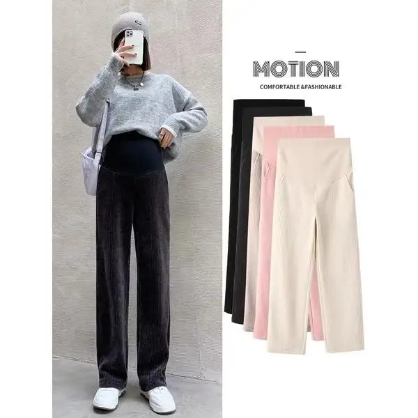 Maternity Pants Fall Winter Outside Wearing Wide Leg Pants Spring Fall Straight Pants Padded Thickened Maternity Winter Clothing