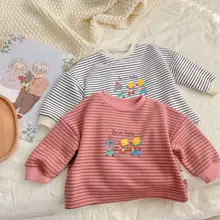 

Kids Long Sleeve Sweatshirt Boys Girls Cartoon Bear Print Baby Casual Pullover Kids Striped Sweatshirt Loose Children T Shirt