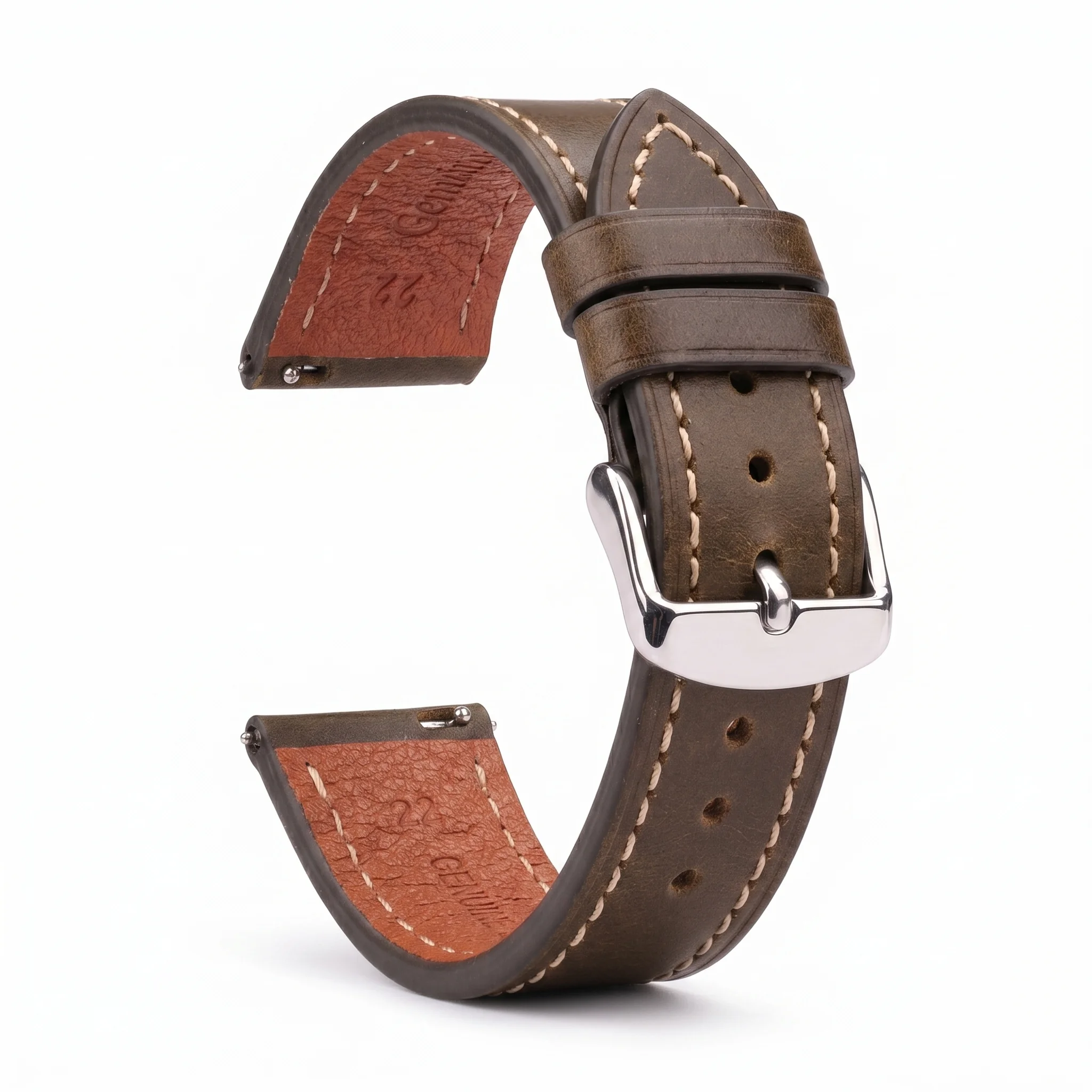 Elegant Vintage Oil Wax Leather Watch Strap - Soft Top Grain Leather Bracelet