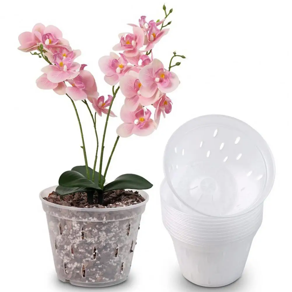 ceasnitis 5 Vasi trasparenti per orchidee con foro traspirante e piattini, fioriera per orchidee in plastica traspirante per interni ed esterni