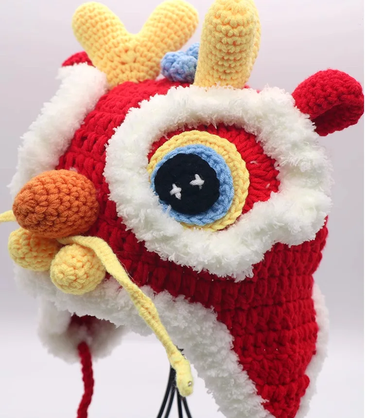 Chinese New Year Hat Crochet Head Cover Good Luck Hat For Year Of The Dragon Celebration Chinese New Year Party Hat For Family