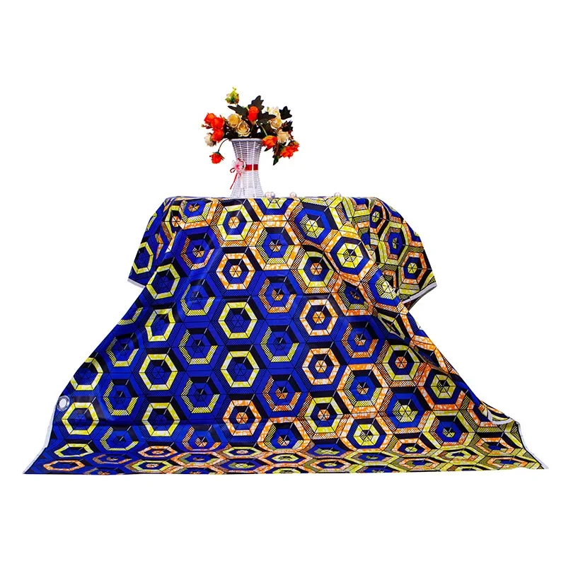 6 Yards/lot African Fabric Blue Pattern Polyester Material for Handwoking Sewing Women Dress Cloth Ankara Wax Fabrics