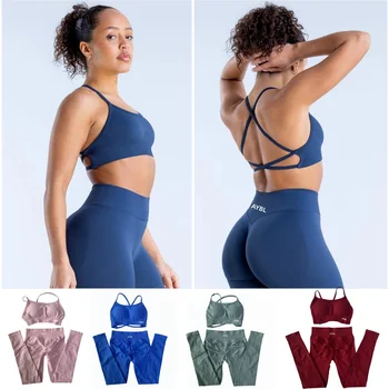 Yoga Set Seamless Yoga Set 2 Pieces Women Workout Set Scrunch Leggings Backless Sports Bra Fitness Top Gym Pants Clothes 1