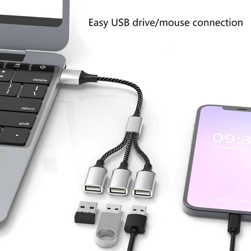 USB Splitter Cable with 3-Port USB 2.0 Female Extension and Power Adapter Hub