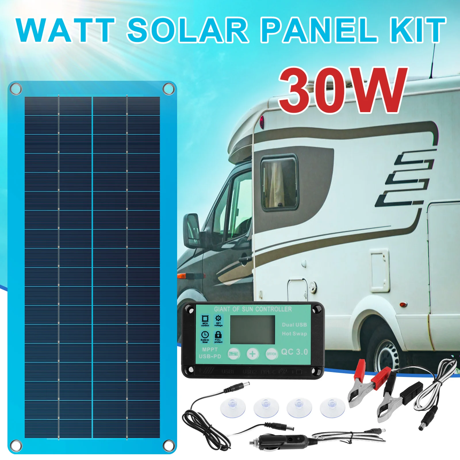 15W Solar Panel IP68 Waterproof Solar Charger Lightweight Panel Charger 12V USB Camping Panels Practical