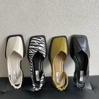 Ladies Sandals Square Toe Summer Elegant  Fashion Ladies Elastic Band Flat Heel Women Shallow Party Shoes Square Heel Sandal 1