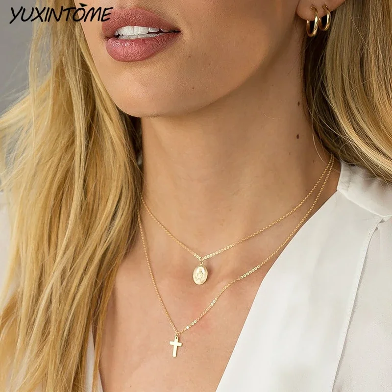 925 Sterling Silver Chain Fashion Cross Pendant Long Chain 45cm Gold Necklace Wedding Rock Punk Charm Exquisite Jewelry Gift