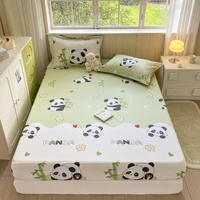 Kawaii Cartoon Panda Fitted Sheet,Bamboo Floral Wild Animals Bed Sheet Set Cotton Bed Cover with Deep Pocket for Child Kids Room 1