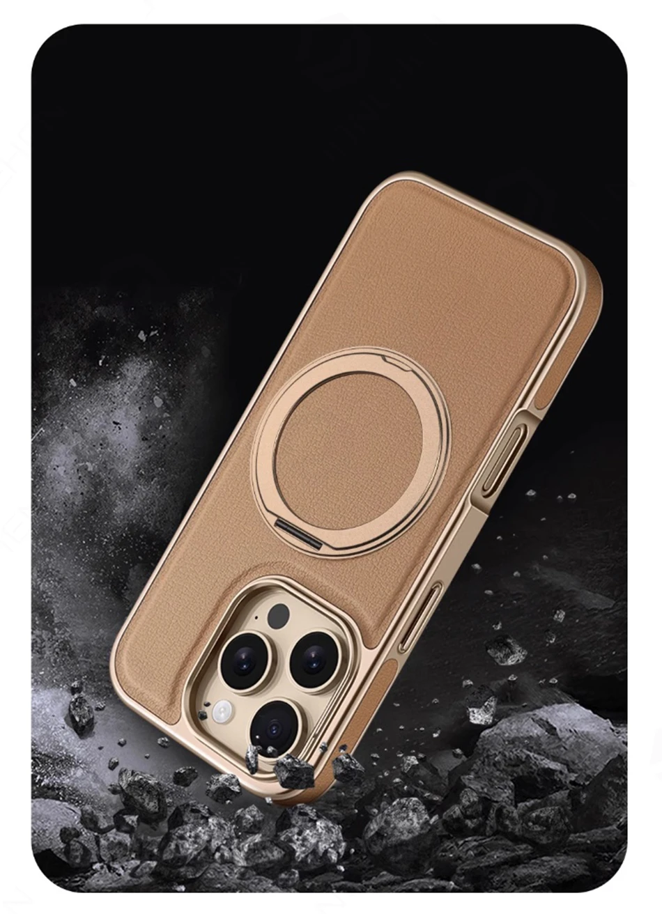 Retro Leather Magnetic Kickstand Cover with 360° Metal Bracelet Holder and Soft Bumper
