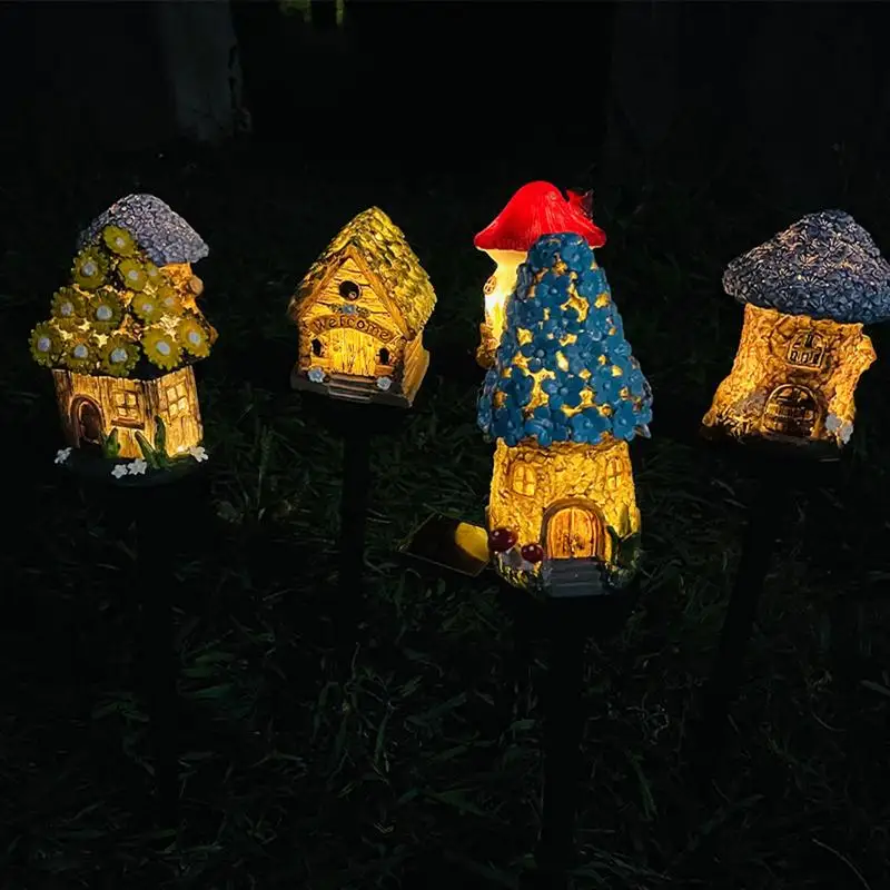 

Solar Mushroom House Light Outdoor Waterproof LED Cartoon Lawn Light Stake Ground Plug Lamp Garden Landscape Decoration