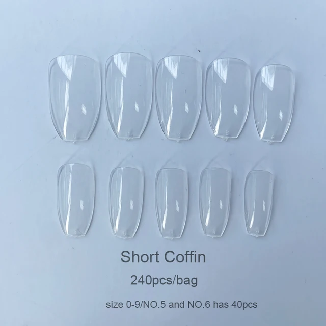 240pcs Gelly Tips Soft Gel Nail Extension Tips Full Cover Pre-shaped Sculpted Long Coffin Stiletto False Tip Quick Building Mold Short Coffin