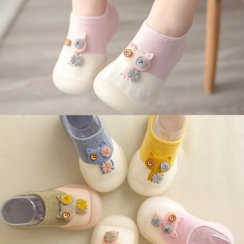 Baby Socks Shoes for Spring Autumn Cute Cat Style Cotton Floor Shoes Soft Anti-slip First Walkers 0-2 Years Baby Casual Shoes