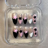 10pcs Handmade Press On Nails Black White Pink French Style False Nails Paches Star Designs Wearable Almond Fake Nail For Women