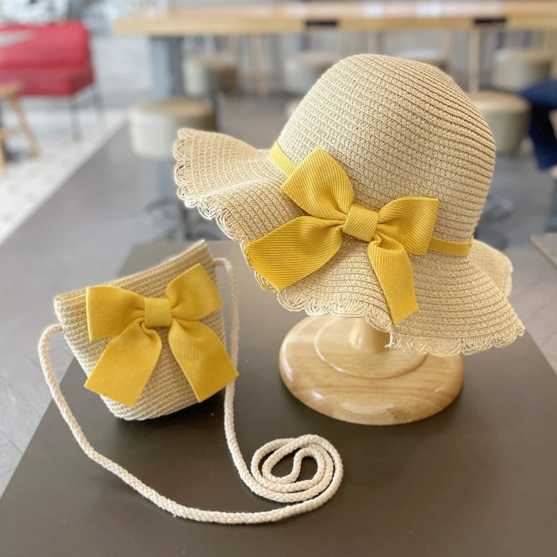 Girls Straw Sun Hat 2-7Y - Summer Beach Fisherman Cap