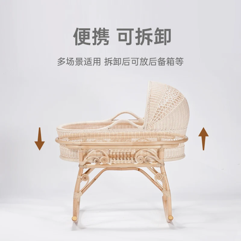 

Rattan baby cradle vintage traditional real rattan bed movable shaker