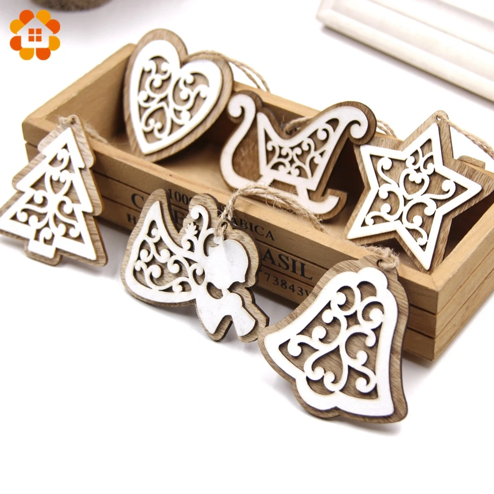 Christmas decorations 6PCS/Lot Multi European White Wooden Pendants Ornaments Hanging Gifts Wedding&Christmas Party Decorations Tree Ornaments