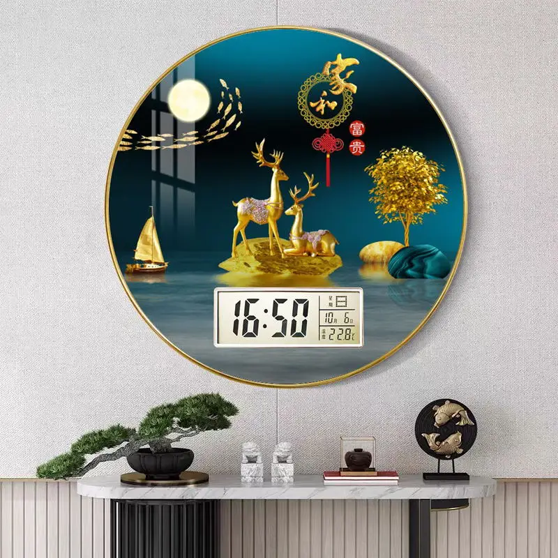 Modern wall clock for living room, home use, creative, silent, drill-free wall-mounted decorative painting electronic clock - 2
