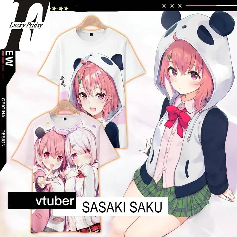 

VTuber Sasaki Saku 3d T-shirt Fashion Kawaii Anime Men Women T Shirts Tops O-neck Short Sleeve Boys Girls T-shirts Tee Shirt 4XL