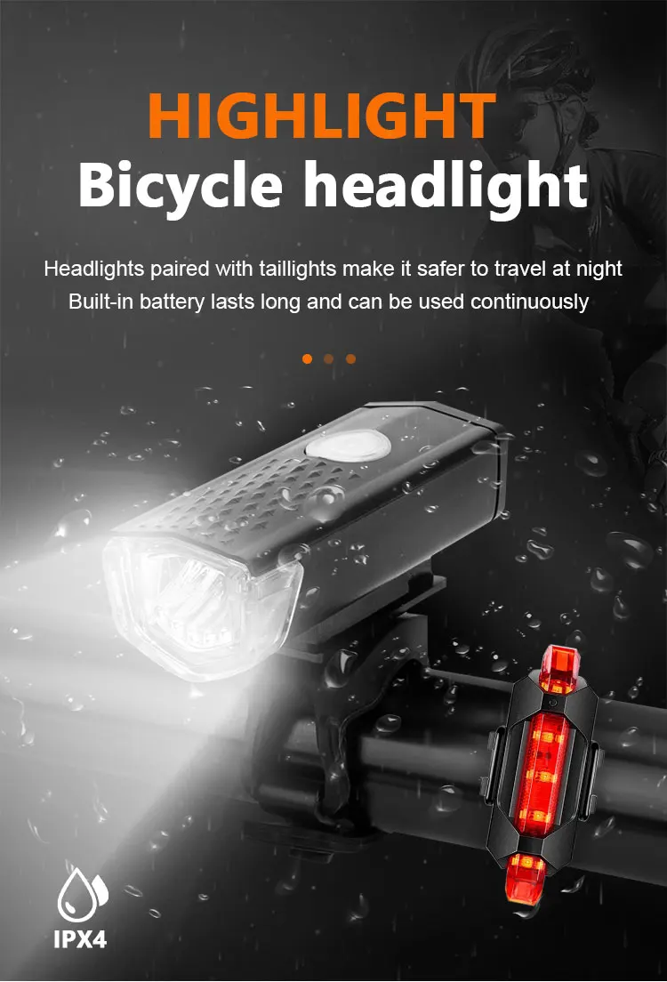 Description Picture 2 of itemUSB Rechargeable Bike Light Set Front Light with Taillight Easy to Install 3 Modes Bicycle Accessories for the Bicycle