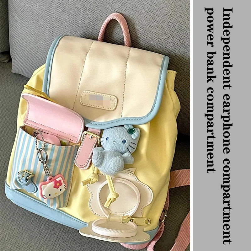 Mini backpack color matching women fashion leisure light compact unique and largecapacity invisible zipper drawstring flip cover