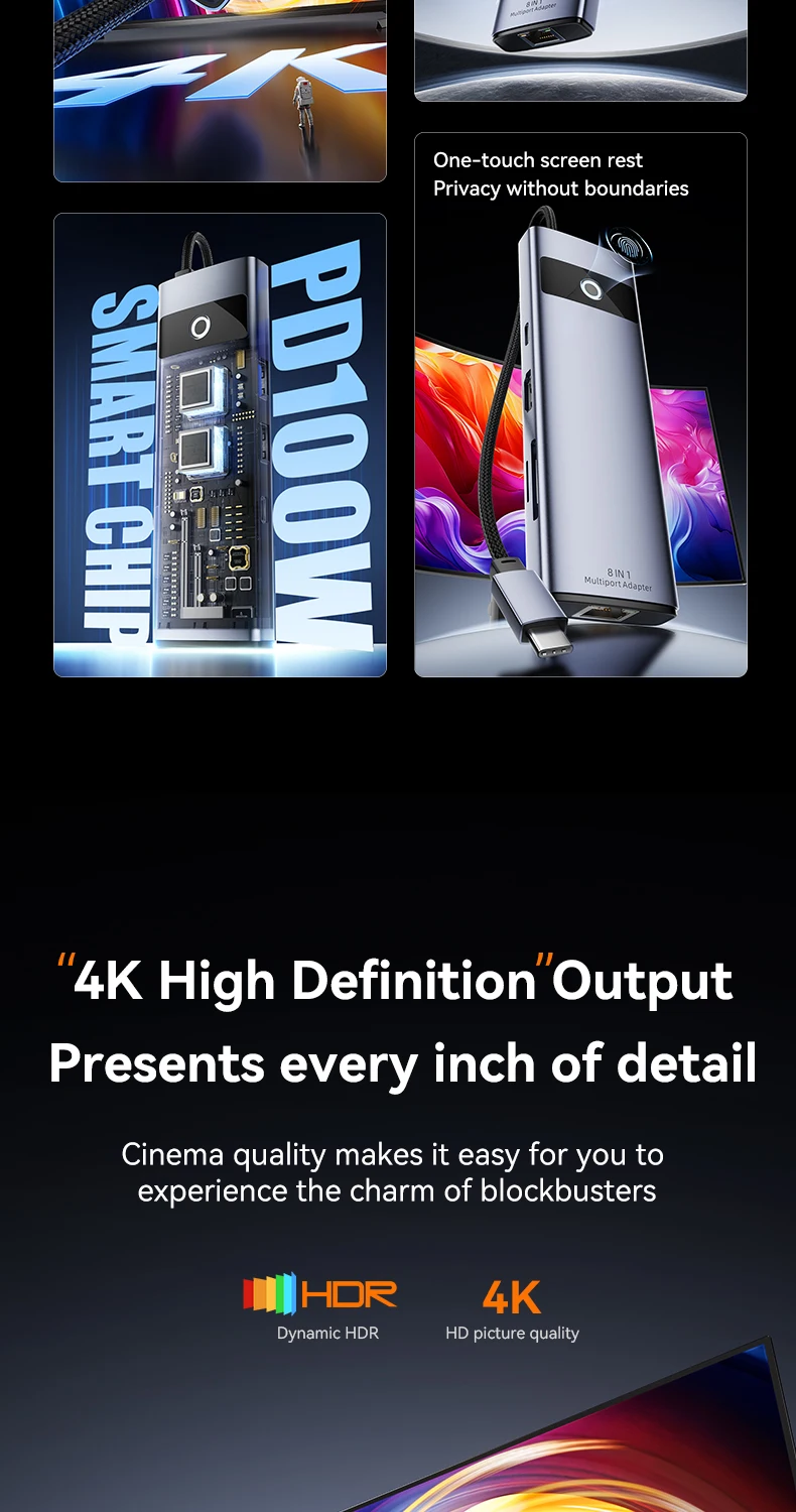 3-in-1-USB-C-Hub mit 4K-HDMI-USB-3.0-Anschlüssen, 100 W PD-Aufladung, Aluminiumgehäuse für MacBook Pro/Air-Laptops – Detail 3