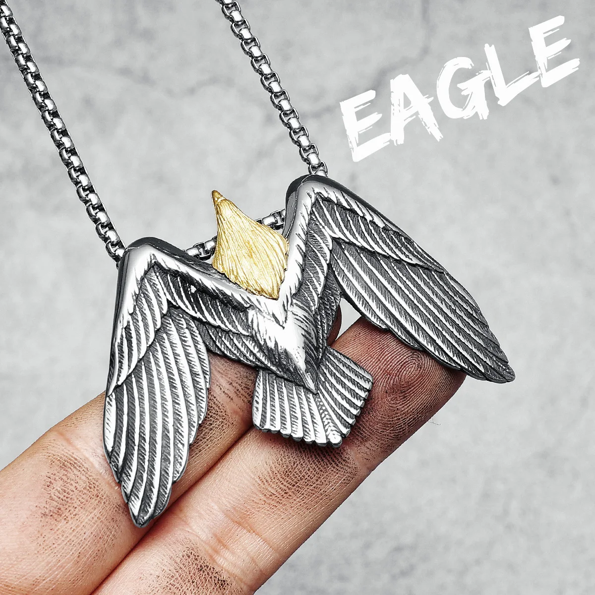 COOLSTEELANDBEYOND Uomo Donna Aquila Uccello Testa Cranio Collana con Pendente con Lettera Antica, Acciaio, Palla Catena 75CM