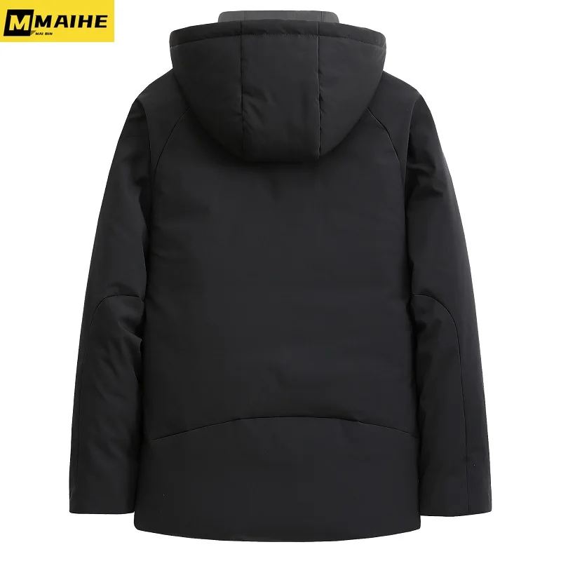 Winter Luxury Down Jacket Men's Short Solid Color Thickened Hooded 90 White Duck Down Warm Coat Unisex Waterproof Down Jacket