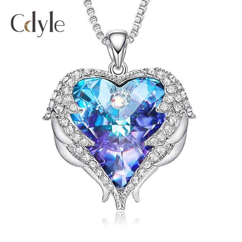 

Sidelle European and American explosion jewelry ocean heart necklace female angel wings crystal collarbone chain necklace