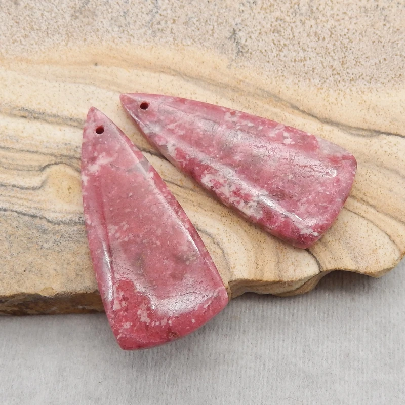 Semiprecious Natural Stone Norwegian Thulite Gemstone Triangle Earring Bead Fashion Jewelry Accessories For Women 36x15x5mm 8g