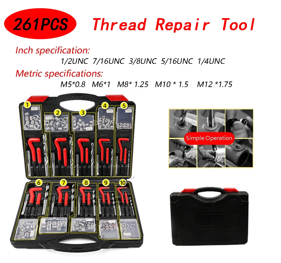 261Pcs-Thread-Repair-Tool-Coil-Drill-Insert-Installation-Kit-Engine ...